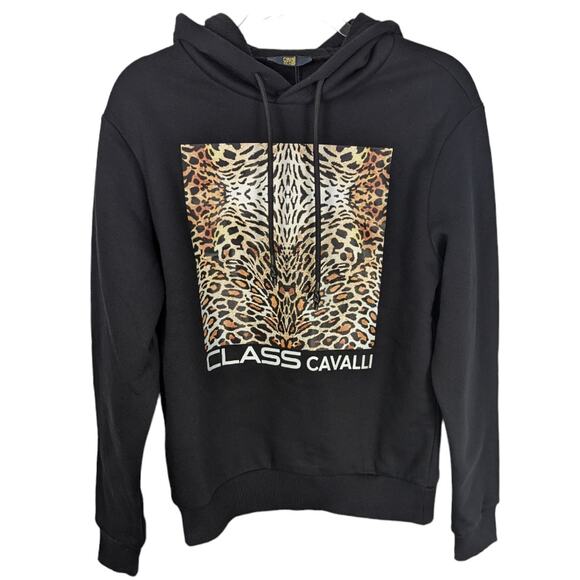 Cavalli Class by Roberto Cavalli Men's Leopard Graphic Hoodie Black Small NWT - Picture 2 of 10